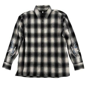 BTS Shirt Mens Medium Black White Plaid Flannel Black Swan Graphic Back K-Pop